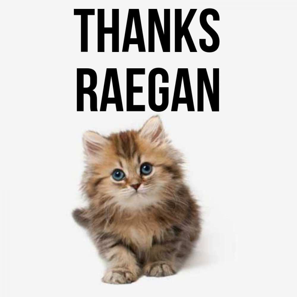 Greetings card с именем, Raegan Thanks пушистый котик Greetings with text for free download 