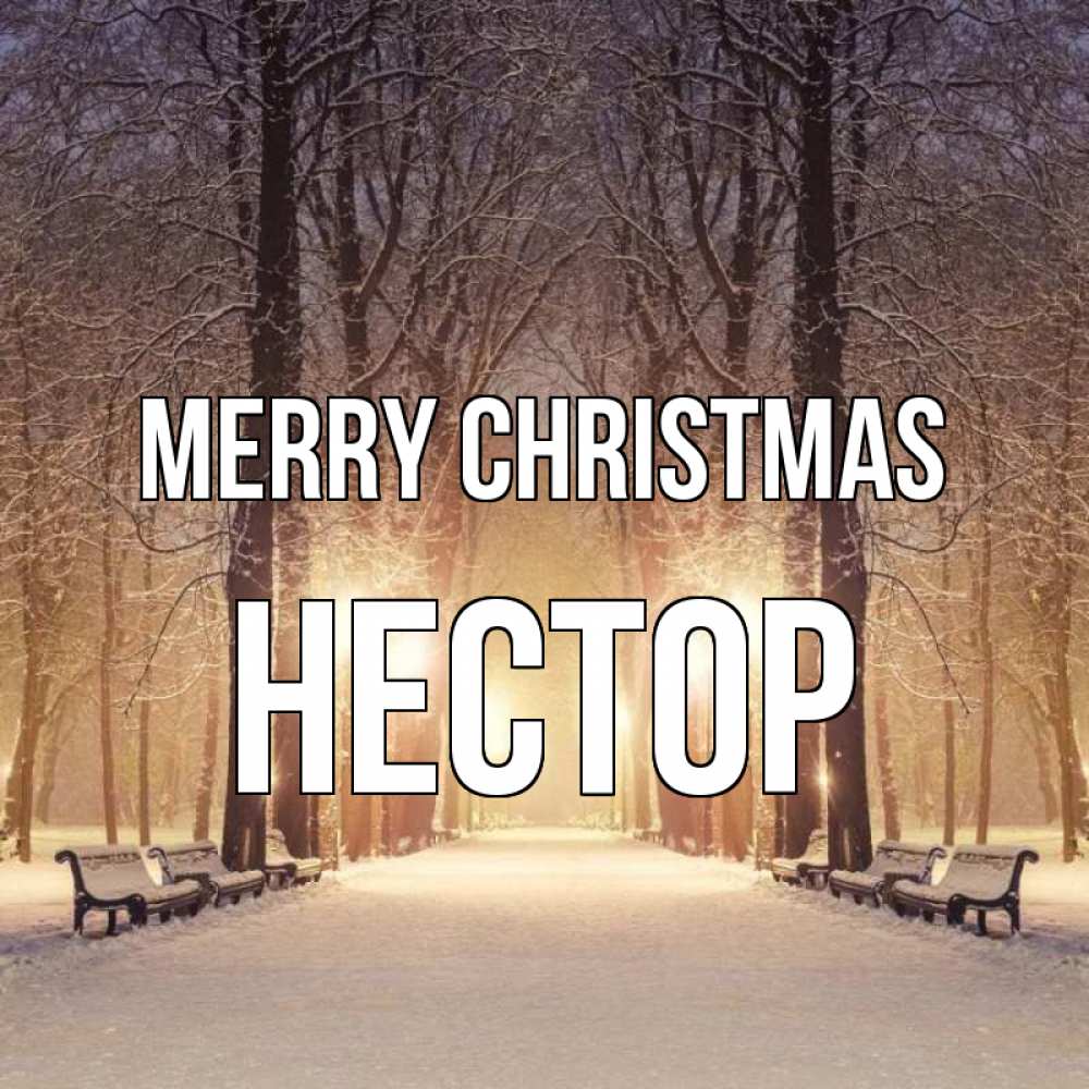 Greetings card с именем, Нестор Merry Christmas зима, парк, фонарь, лес Greetings with text for free download 
