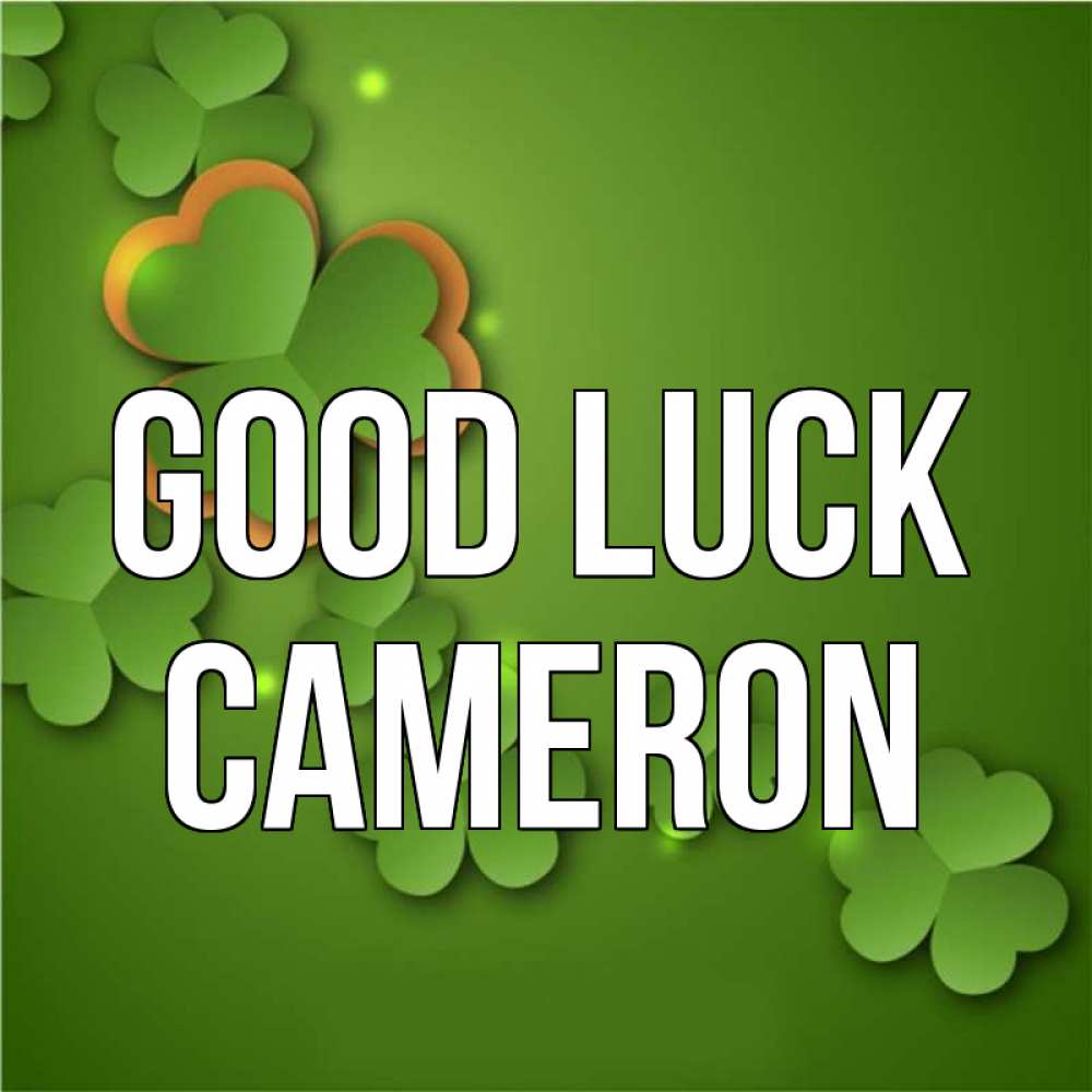 Greetings card с именем, Cameron Good luck много трехлистных листочков клевера Greetings with text for free download 