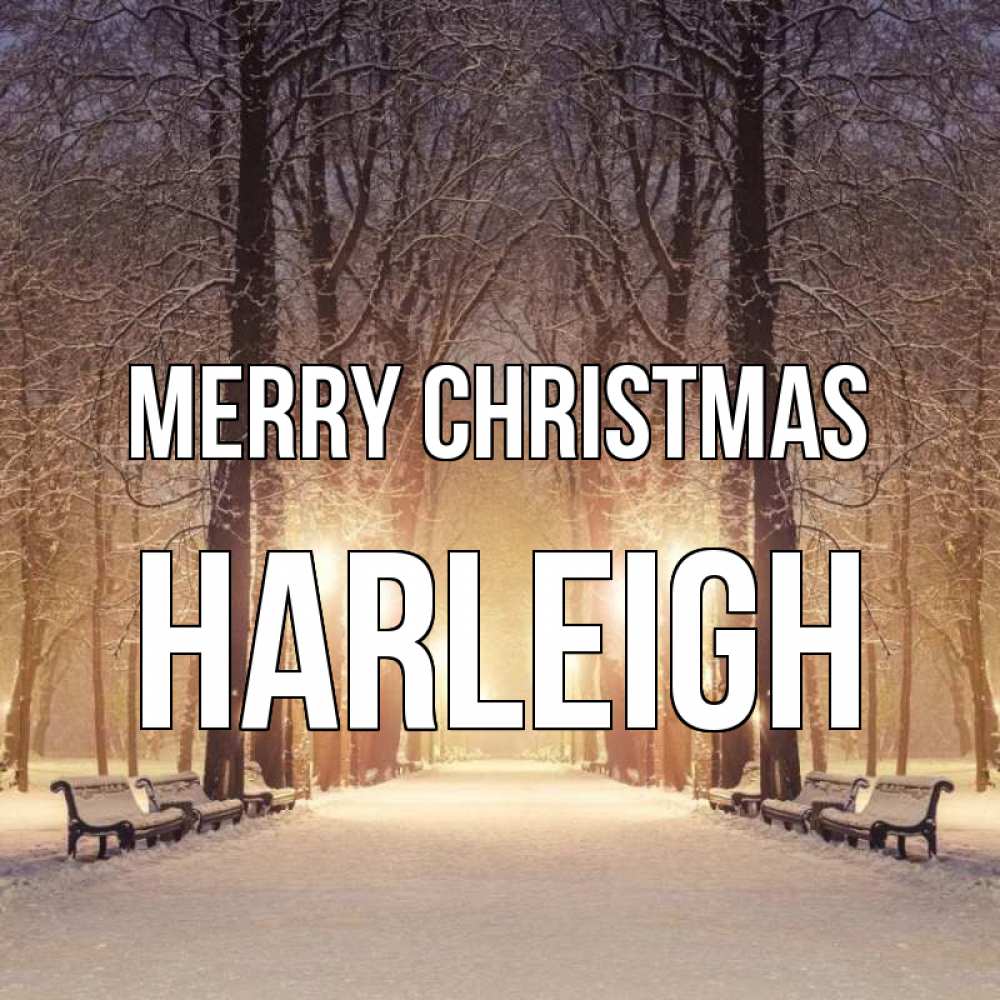 Greetings card с именем, Harleigh Merry Christmas зима, парк, фонарь, лес Greetings with text for free download 