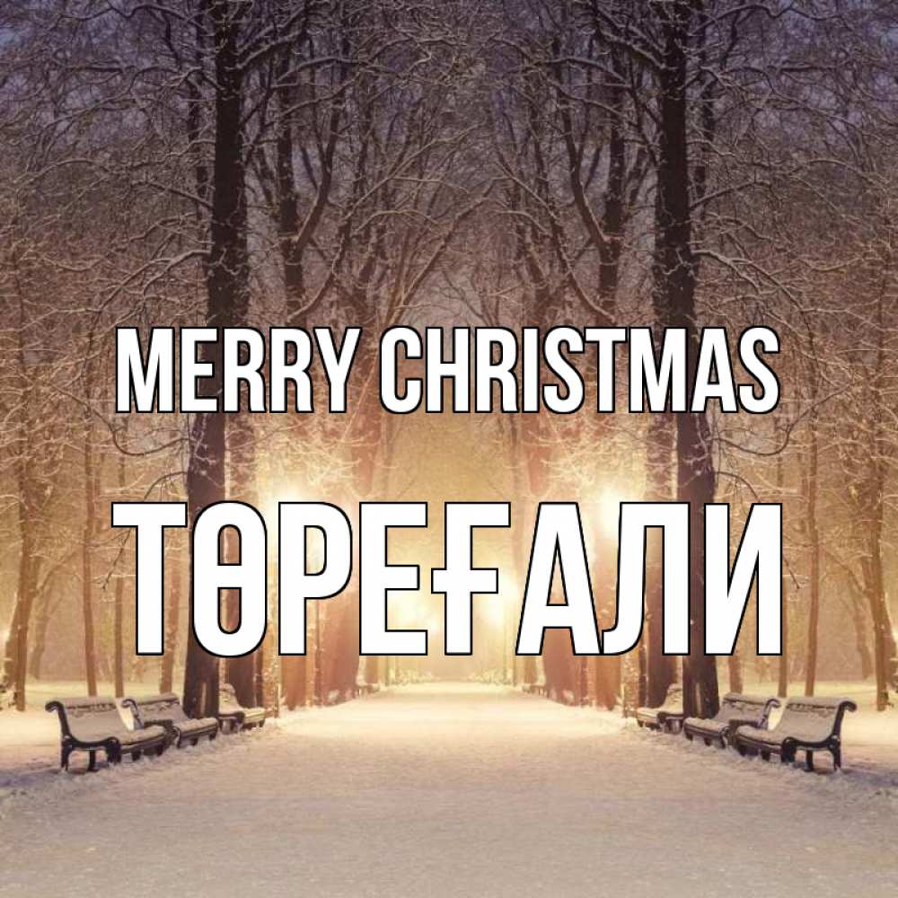 Greetings card с именем, Төреғали Merry Christmas зима, парк, фонарь, лес Greetings with text for free download 