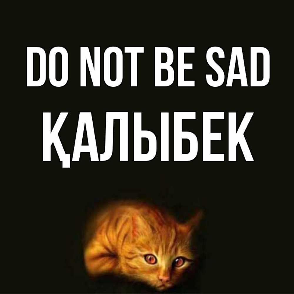 Greetings card с именем, Қалыбек Do not be sad лежащий кот в темноте Greetings with text for free download 