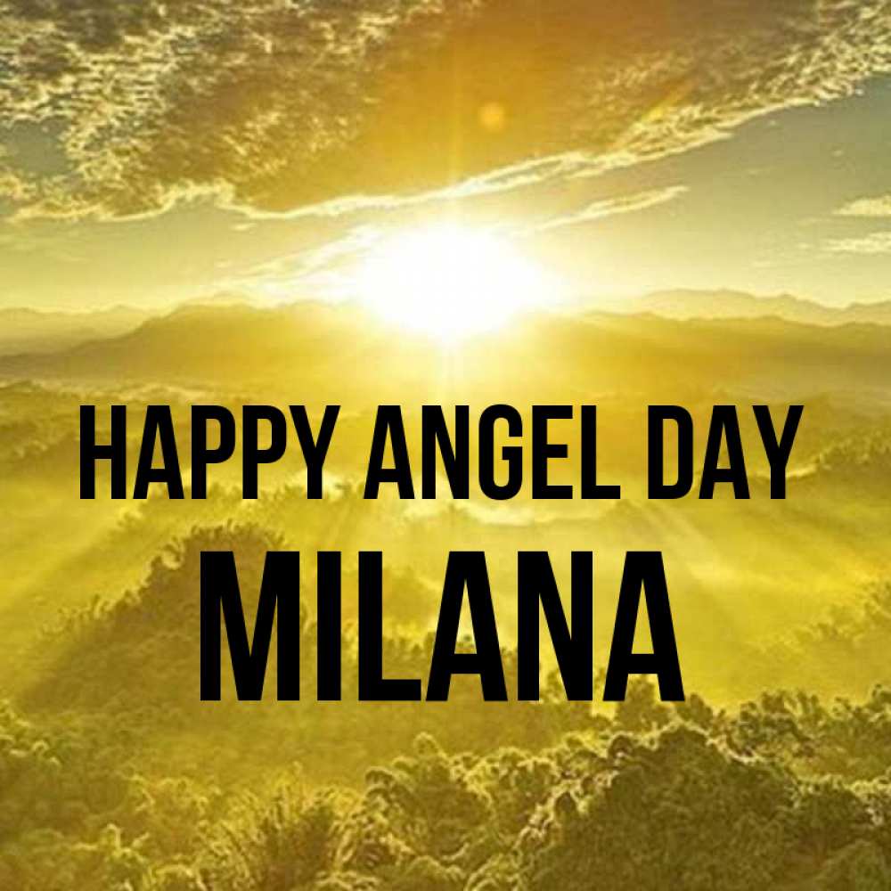 Greetings card с именем, Milana happy angel day леса и небо в желтом Greetings with text for free download 