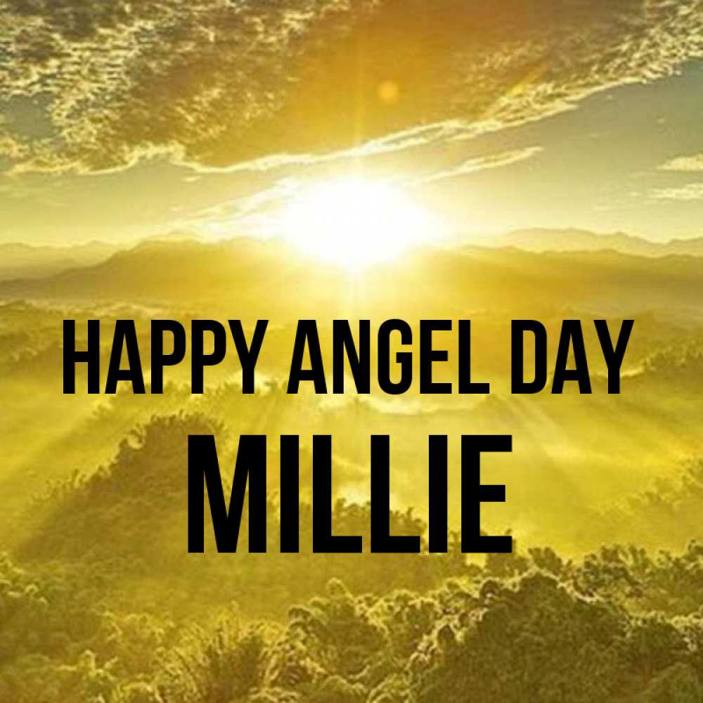 Greetings card с именем, Millie happy angel day леса и небо в желтом Greetings with text for free download 