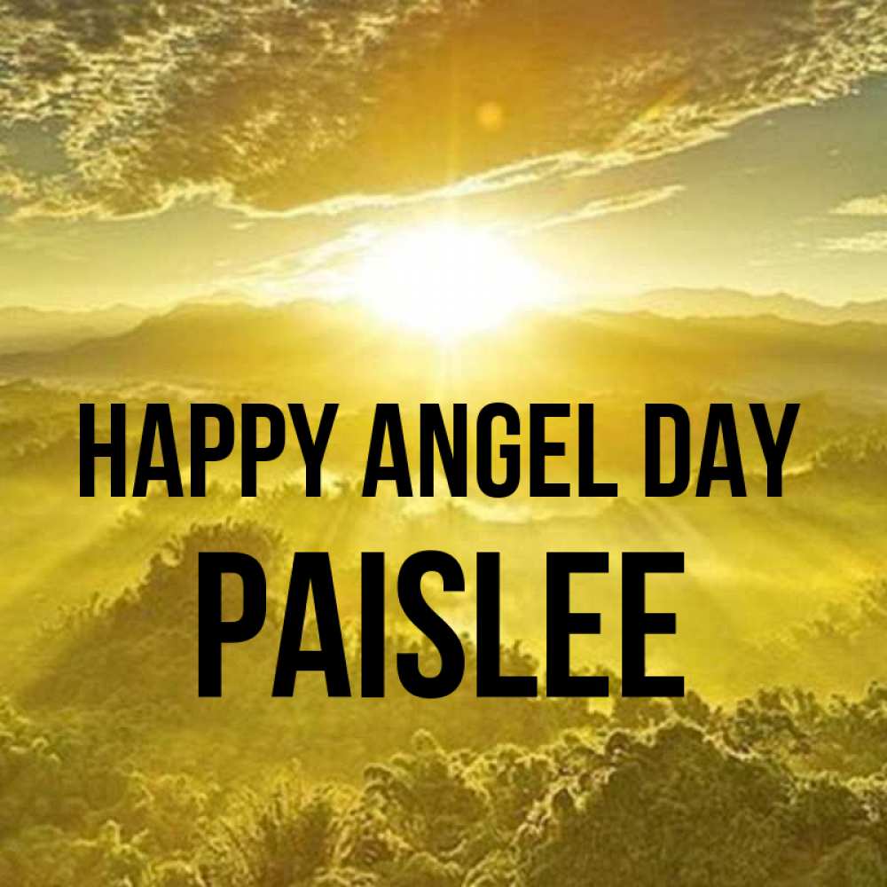 Greetings card с именем, Paislee happy angel day леса и небо в желтом Greetings with text for free download 