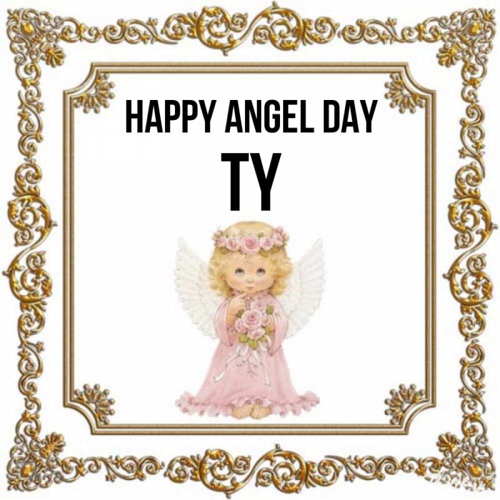 Greetings card с именем, Ty happy angel day девочка ангел с крыльями и цветами в розовом платье Greetings with text for free download 