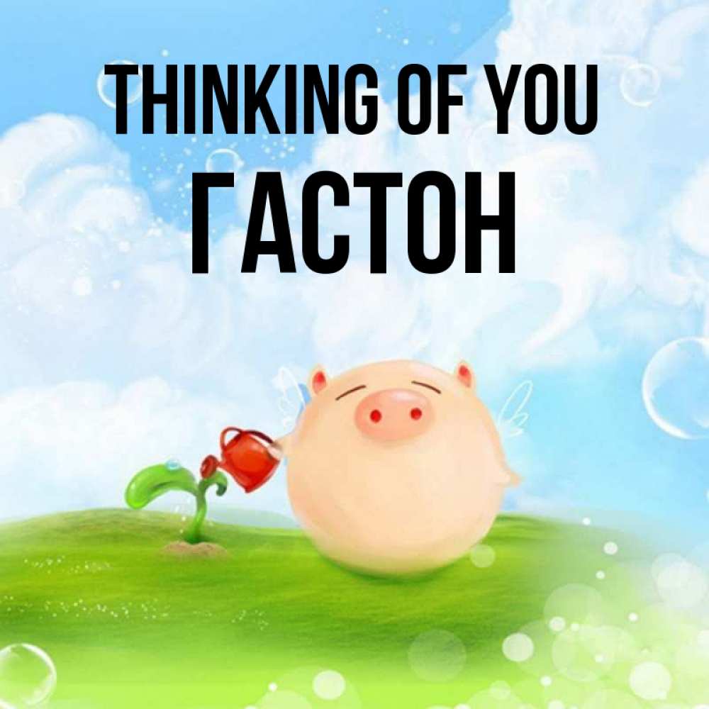 Greetings card с именем, Гастон Thinking of you позитивная свинюшка Greetings with text for free download 