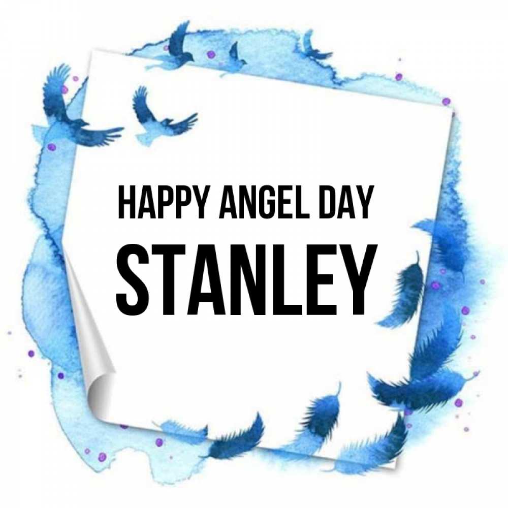 Greetings card с именем, Stanley happy angel day красивые птицы летят Greetings with text for free download 