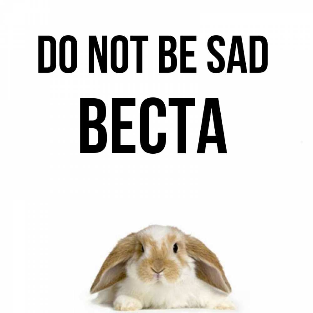 Greetings card с именем, Веста Do not be sad коричнево белый заяц с большими ушками Greetings with text for free download 