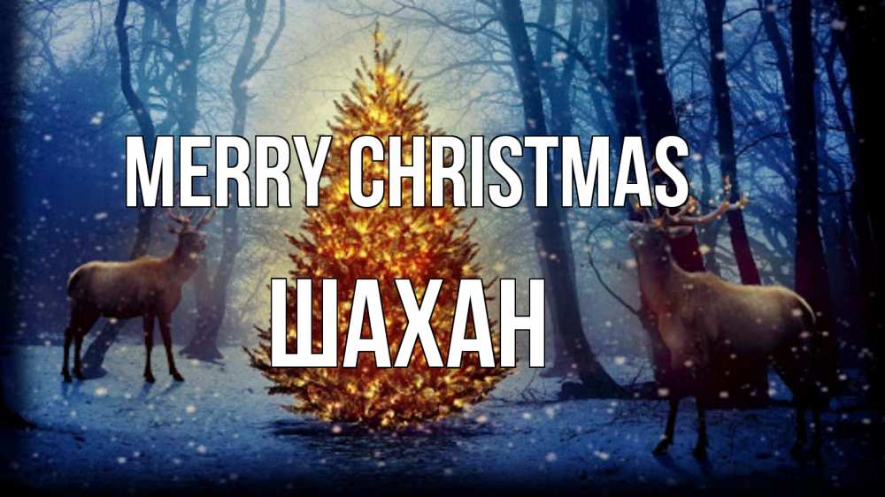 Greetings card с именем, ШАХАН Merry Christmas олени, новогодняя елка Greetings with text for free download 