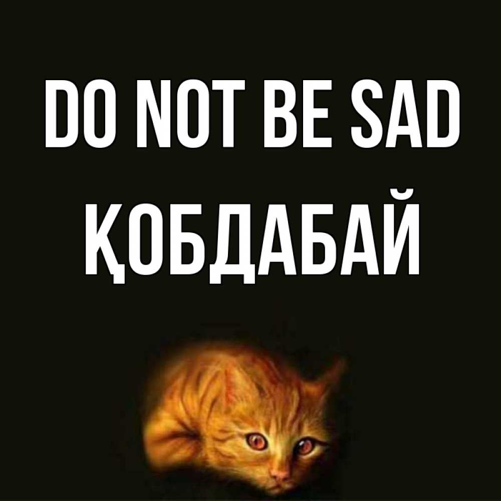 Greetings card с именем, Қобдабай Do not be sad лежащий кот в темноте Greetings with text for free download 