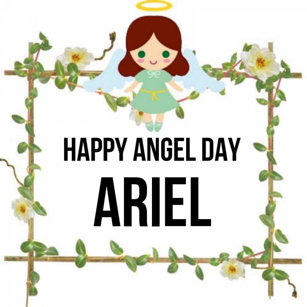 Greetings card с именем, Ariel happy angel day Ангел с нимбом Greetings with text for free download 