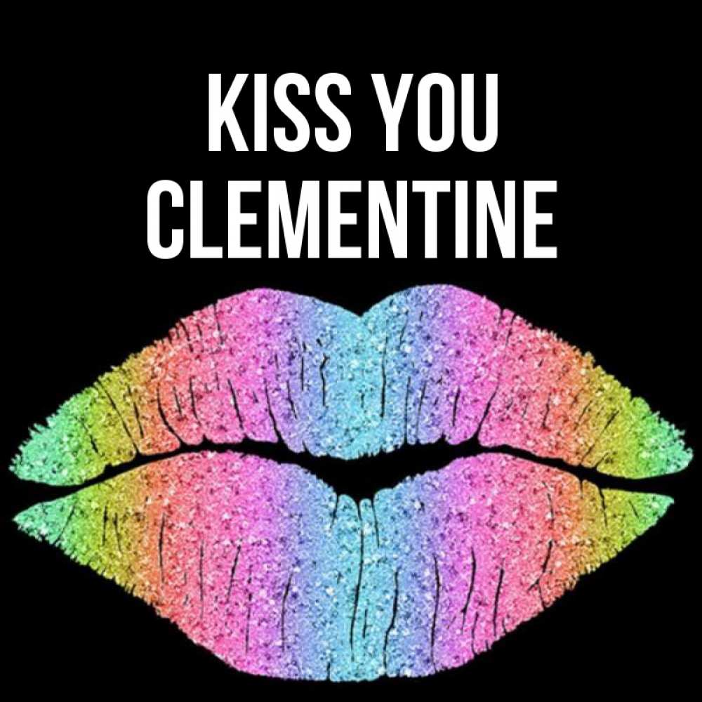 Greetings card с именем, Clementine Kiss you след от губ на черном фоне Greetings with text for free download 