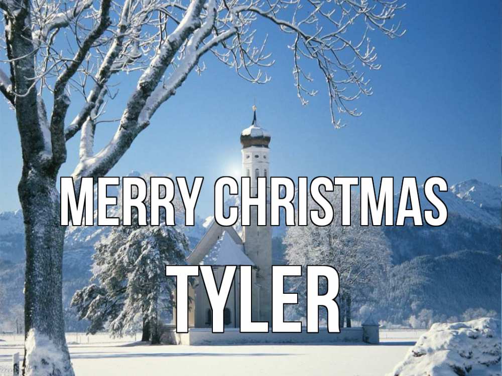 Greetings card с именем, Tyler Merry Christmas зима, храм, костел Greetings with text for free download 