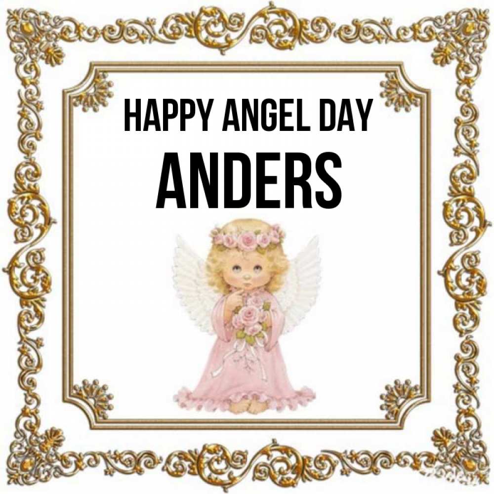 Greetings card с именем, Anders happy angel day девочка ангел с крыльями и цветами в розовом платье Greetings with text for free download 