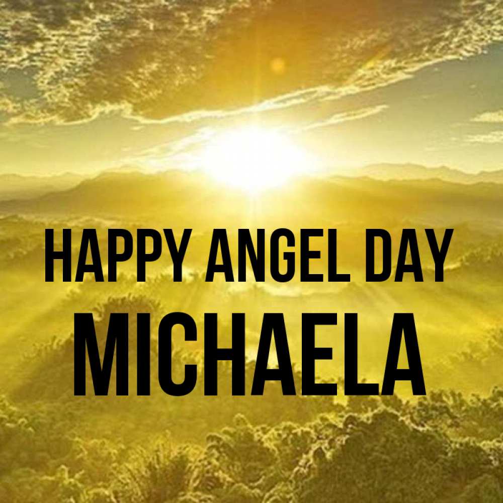 Greetings card с именем, Michaela happy angel day леса и небо в желтом Greetings with text for free download 