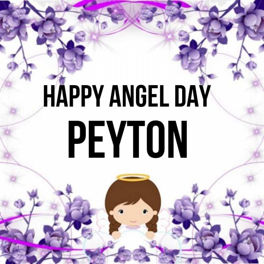 Greetings card с именем, Peyton happy angel day с именинами в рамочке Greetings with text for free download 