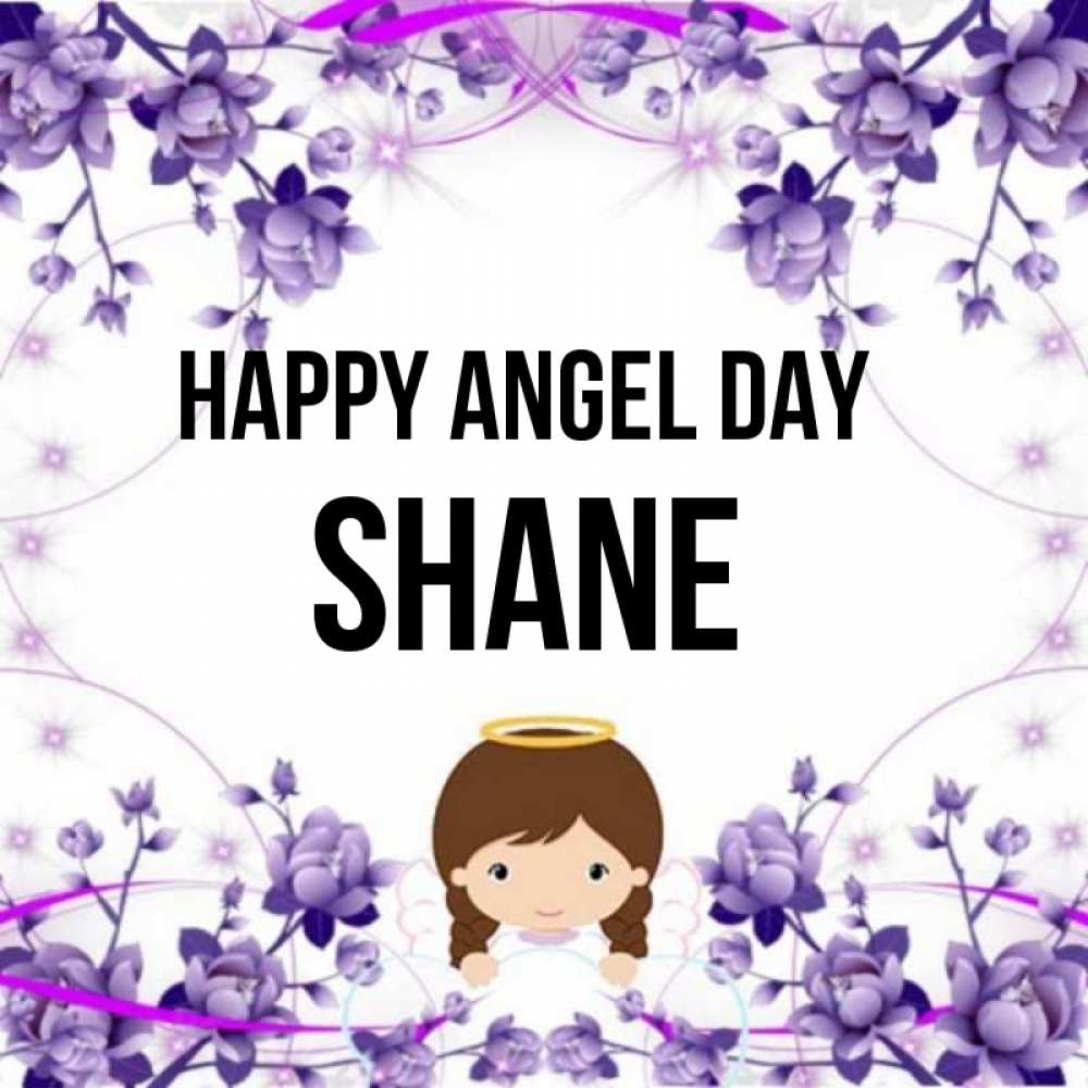 Greetings card с именем, Shane happy angel day с именинами в рамочке Greetings with text for free download 