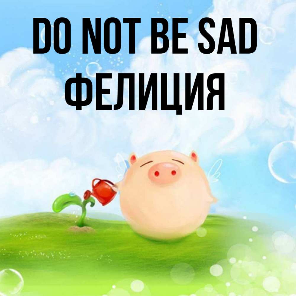 Greetings card с именем, Фелиция Do not be sad поливает цветок порося Greetings with text for free download 