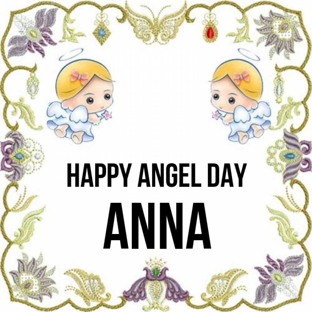 Greetings card с именем, Anna happy angel day маленькие ангелы с крылышками Greetings with text for free download 