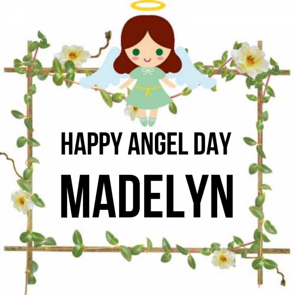 Greetings card с именем, Madelyn happy angel day Ангел с нимбом Greetings with text for free download 