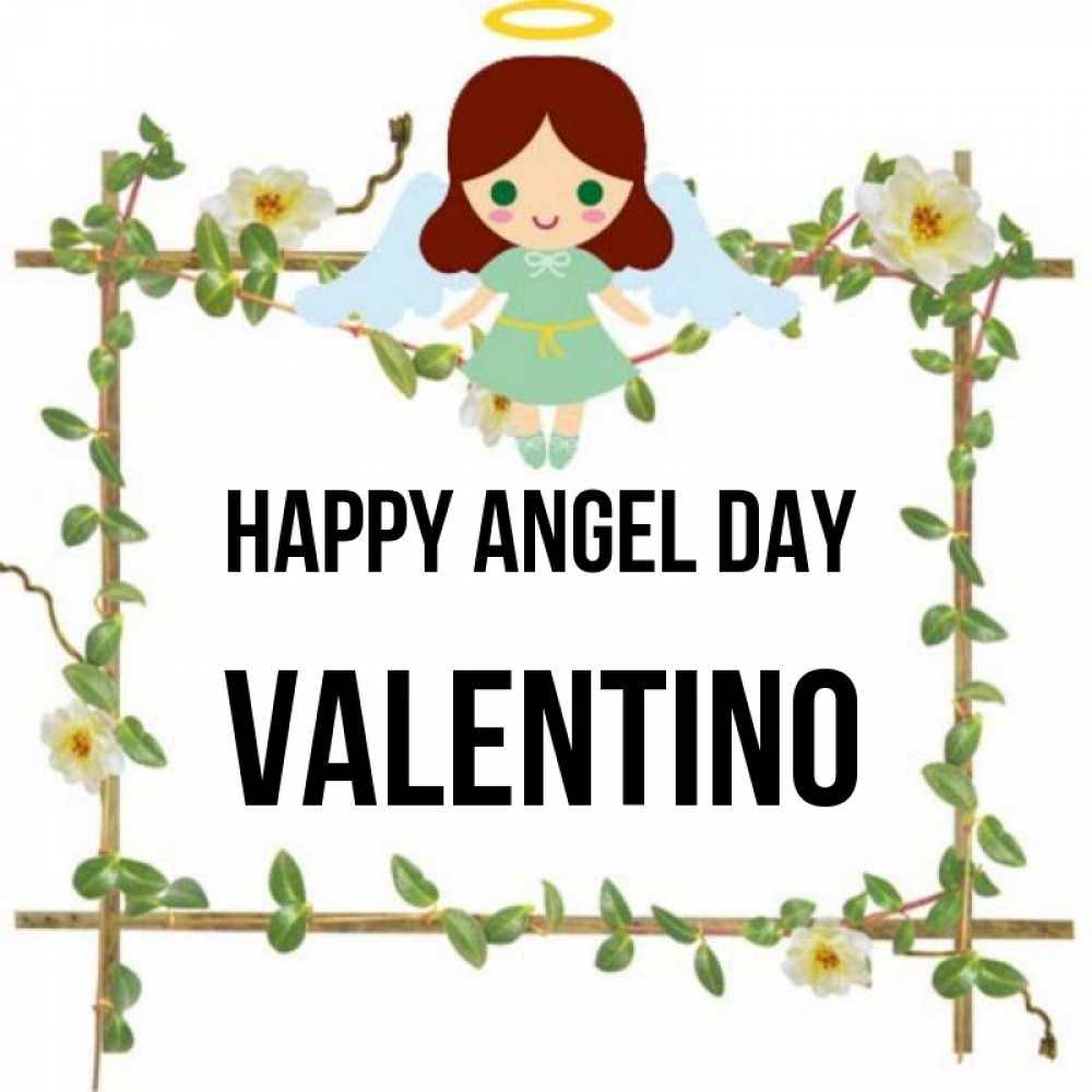 Greetings card с именем, Valentino happy angel day Ангел с нимбом Greetings with text for free download 