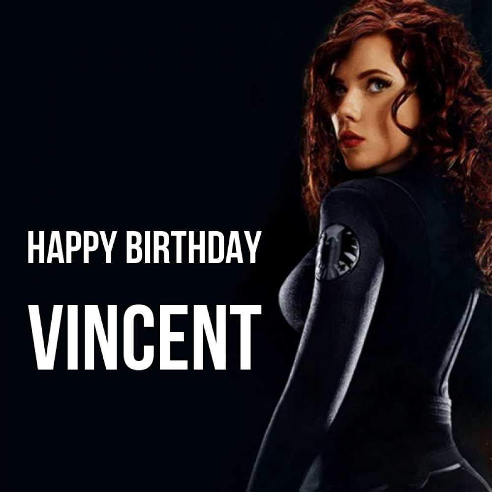 Greetings card с именем, Vincent Happy Birthday Марвел черная вдова Greetings with text for free download 