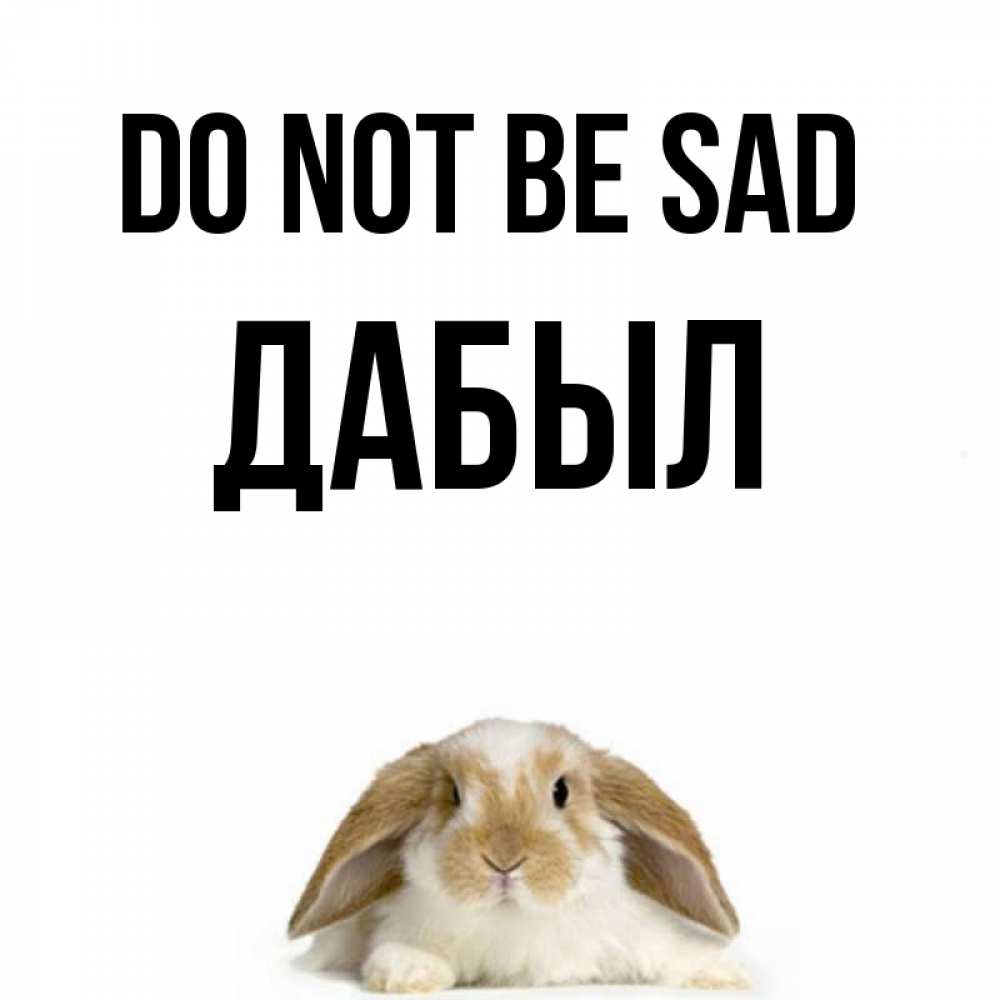 Greetings card с именем, Дабыл Do not be sad коричнево белый заяц с большими ушками Greetings with text for free download 