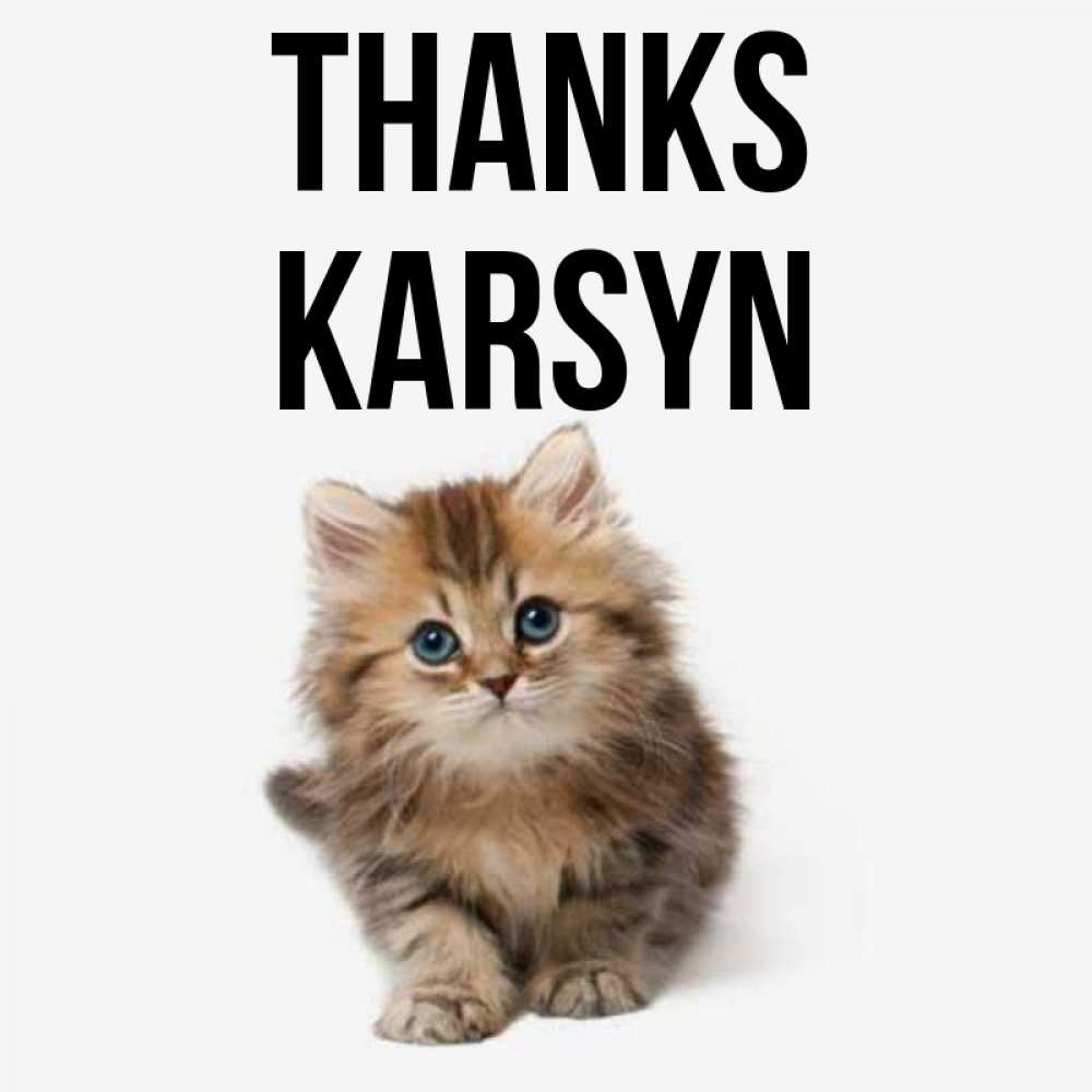 Greetings card с именем, Karsyn Thanks пушистый котик Greetings with text for free download 
