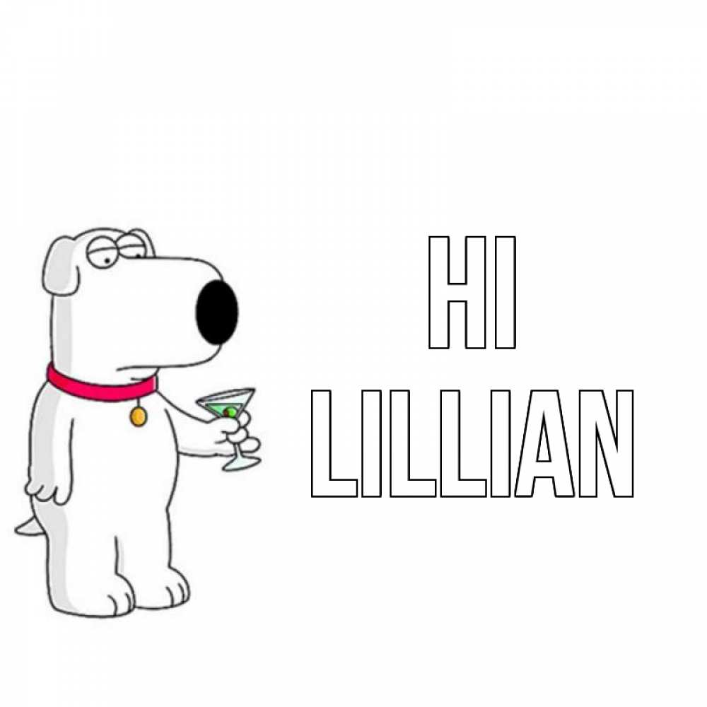 Greetings card с именем, Lillian Hi собака и коктейль Greetings with text for free download 
