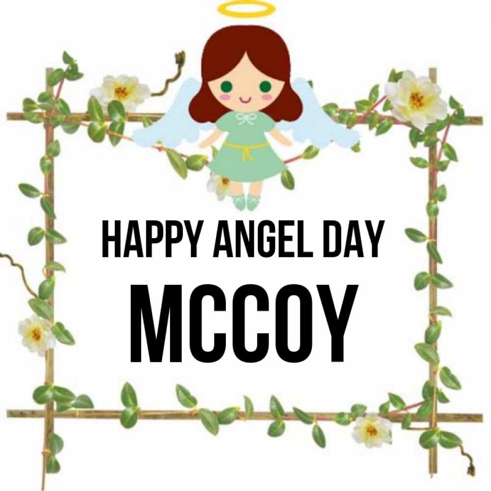 Greetings card с именем, Mccoy happy angel day Ангел с нимбом Greetings with text for free download 