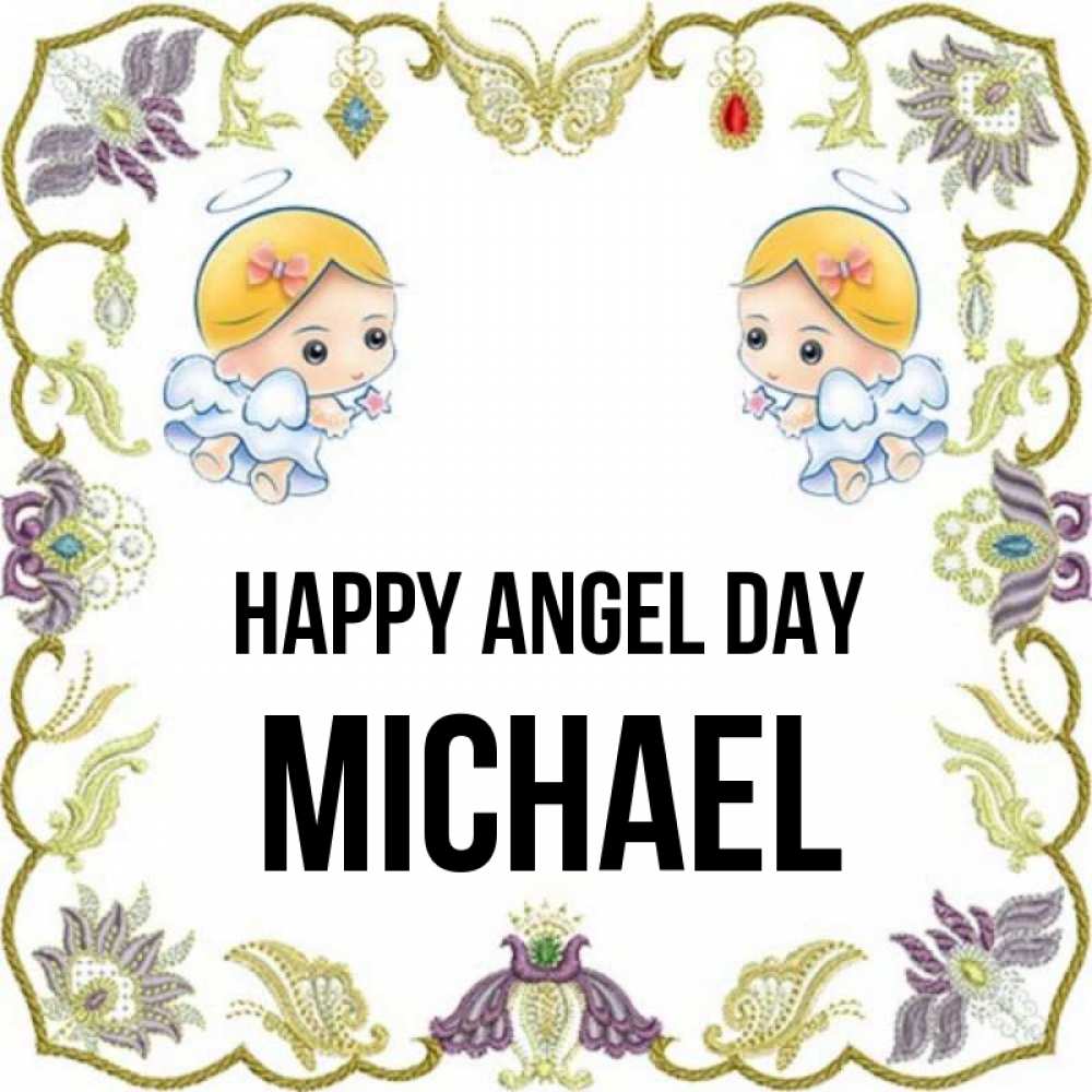 Greetings card с именем, Michael happy angel day маленькие ангелы с крылышками Greetings with text for free download 