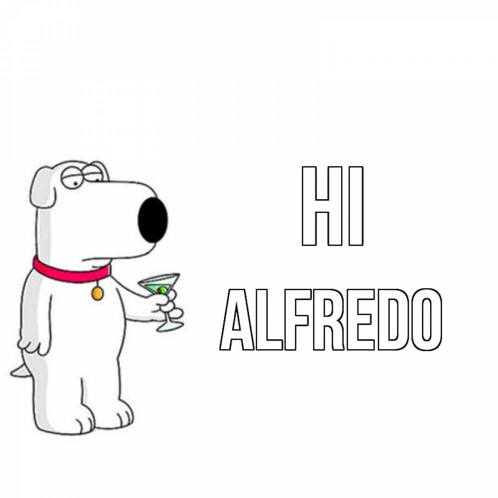 Greetings card с именем, Alfredo Hi собака и коктейль Greetings with text for free download 