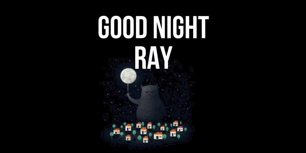 Greetings card с именем, Ray Good night кот,луна, ночь, звезды Greetings with text for free download 