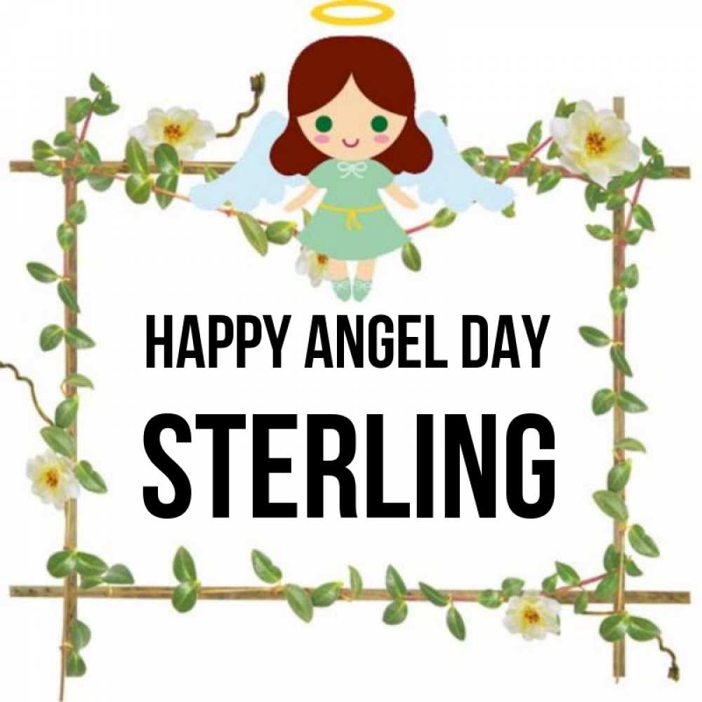 Greetings card с именем, Sterling happy angel day Ангел с нимбом Greetings with text for free download 