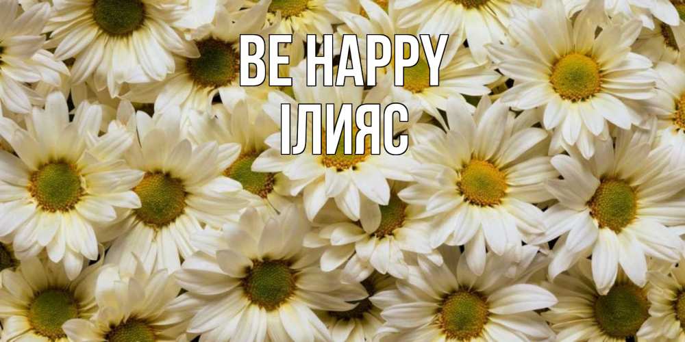 Greetings card с именем, ІЛИЯС Be happy крупные ромашки Greetings with text for free download 