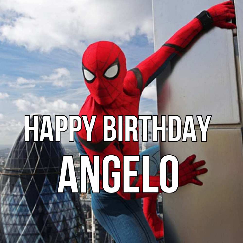 Greetings card с именем, Angelo Happy Birthday Марвел Greetings with text for free download 