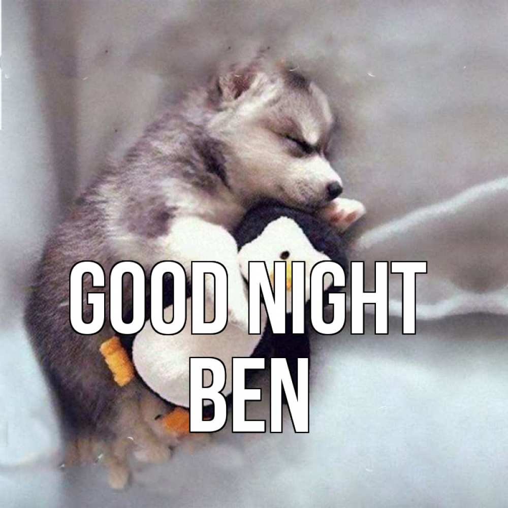 Greetings card с именем, Ben Good night обнимашки щенка и пингвина Greetings with text for free download 