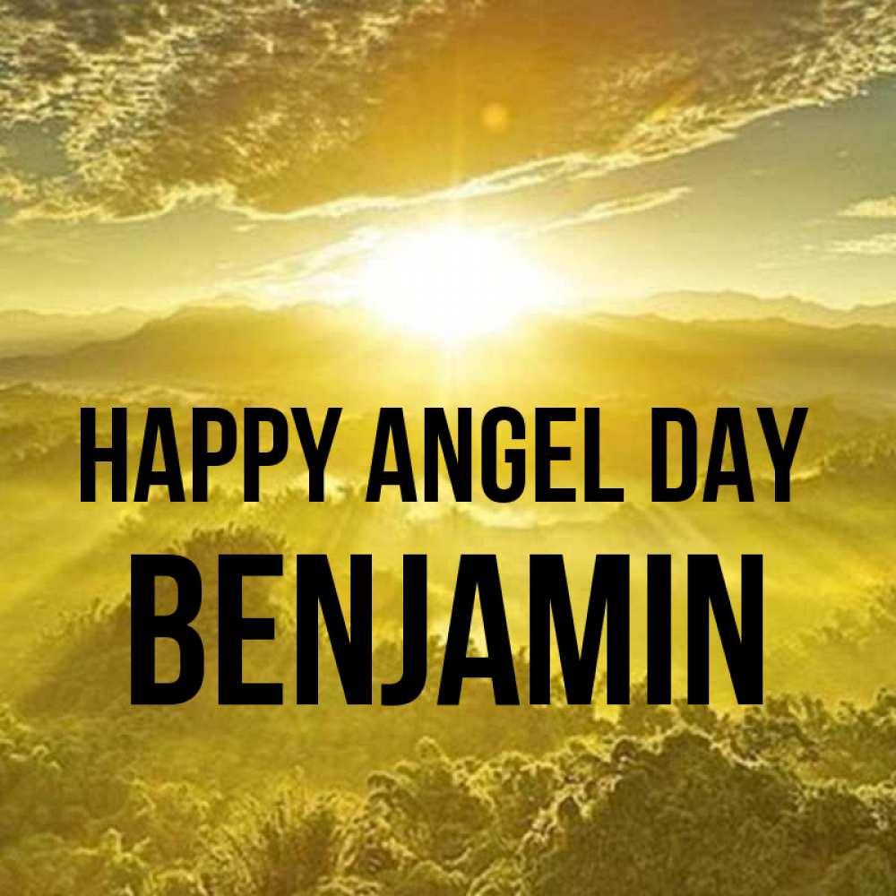 Greetings card с именем, Benjamin happy angel day леса и небо в желтом Greetings with text for free download 