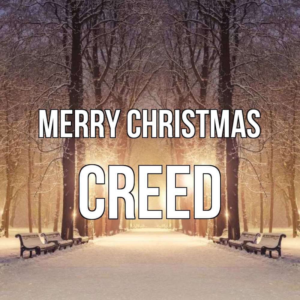 Greetings card с именем, Creed Merry Christmas зима, парк, фонарь, лес Greetings with text for free download 
