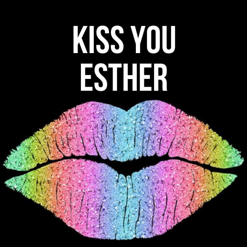 Greetings card с именем, Esther Kiss you след от губ на черном фоне Greetings with text for free download 