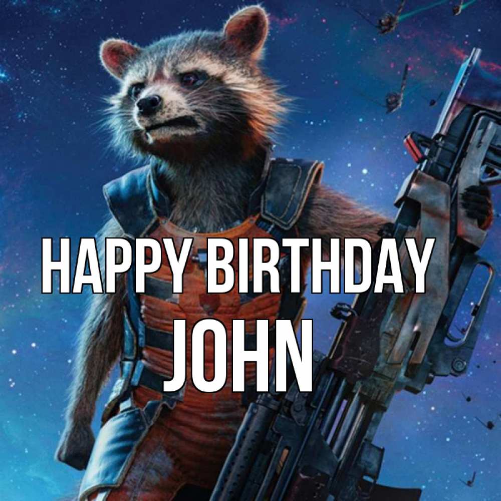 Greetings card с именем, John Happy Birthday реактивный Рокета Greetings with text for free download 