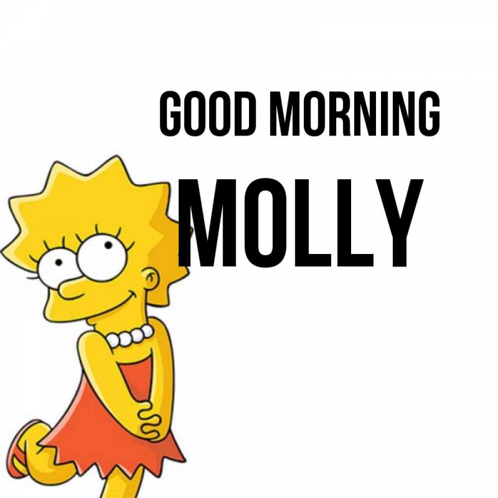Greetings card с именем, Molly Good morning в платье и ожерелье Greetings with text for free download 