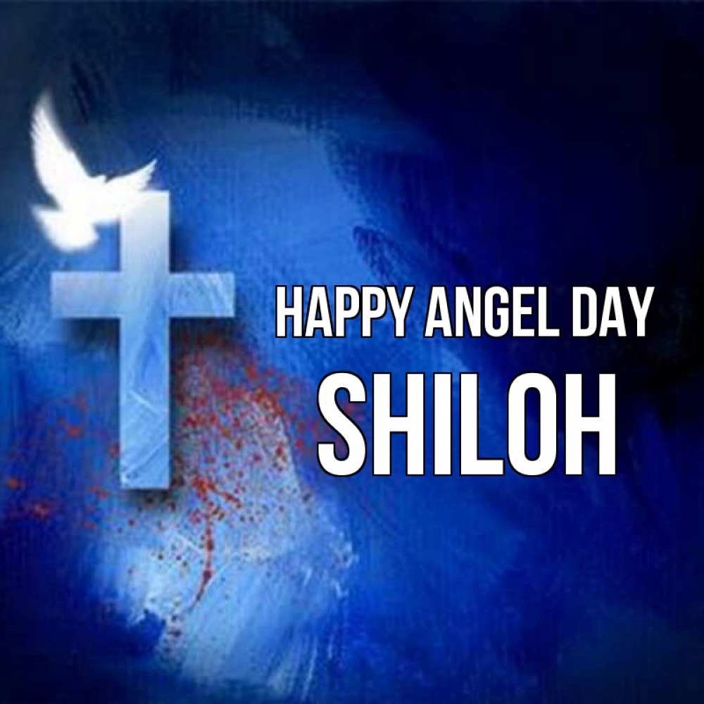 Greetings card с именем, Shiloh happy angel day Синий фон и птица Greetings with text for free download 