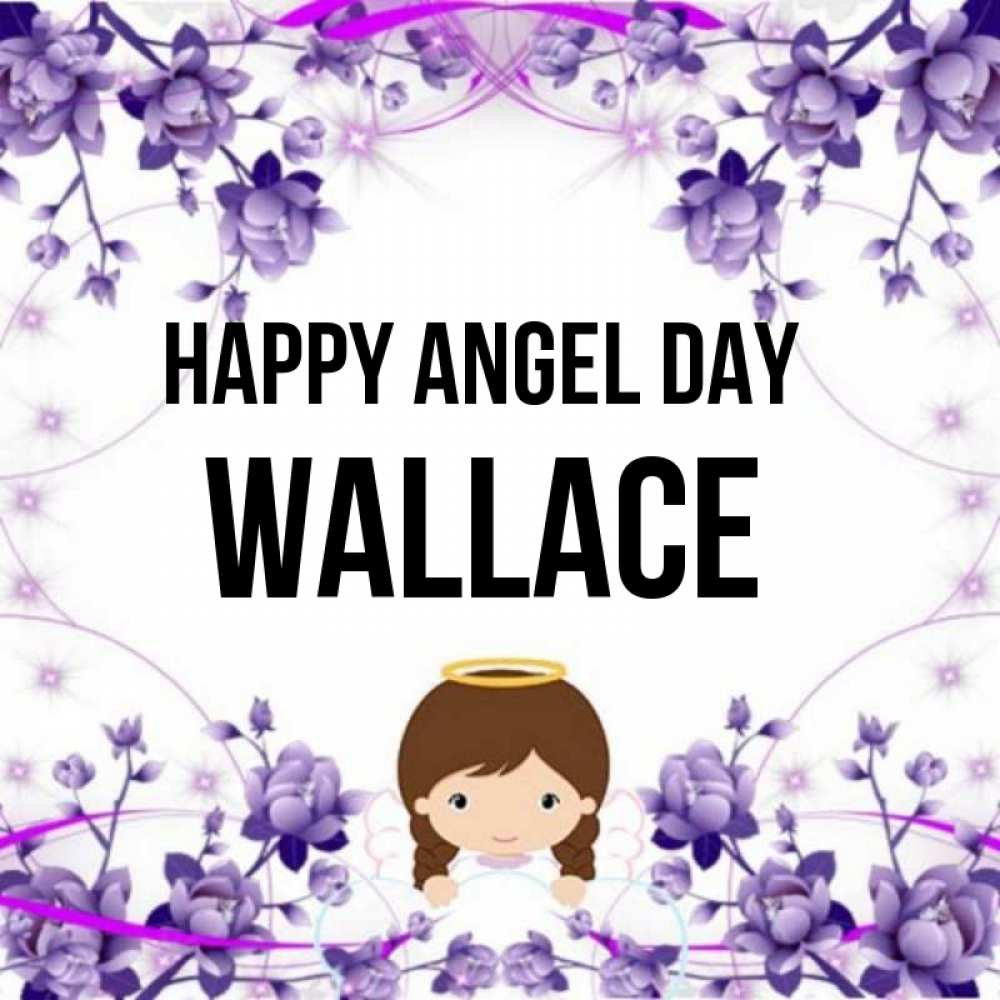 Greetings card с именем, Wallace happy angel day с именинами в рамочке Greetings with text for free download 