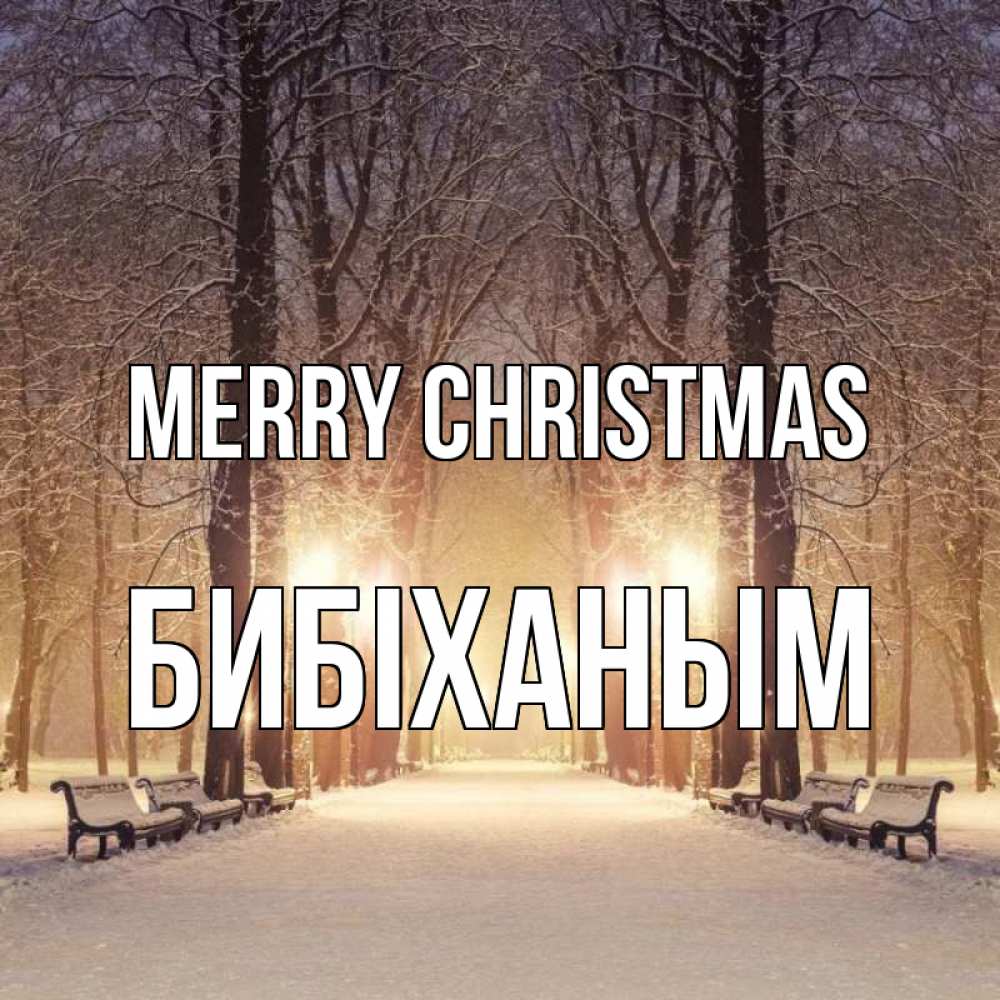 Greetings card с именем, БИБІХАНЫМ Merry Christmas зима, парк, фонарь, лес Greetings with text for free download 