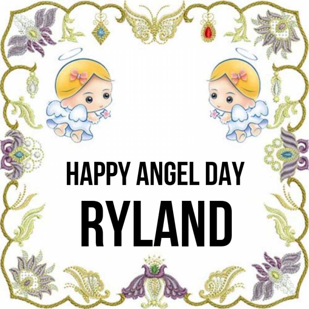 Greetings card с именем, Ryland happy angel day маленькие ангелы с крылышками Greetings with text for free download 