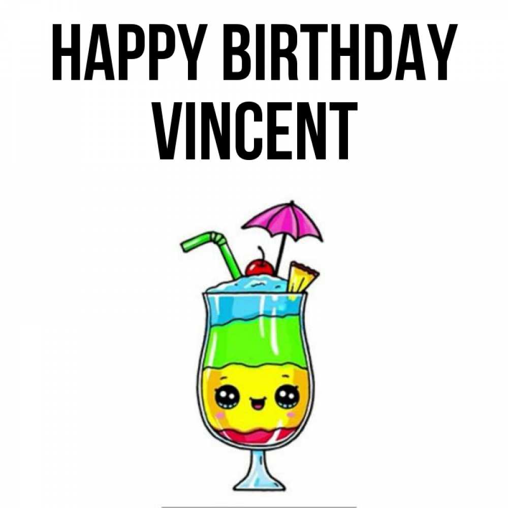 Greetings card с именем, Vincent Happy Birthday с зонтиком Greetings with text for free download 