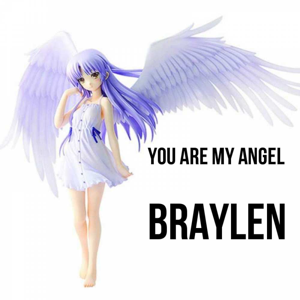 Greetings card с именем, Braylen You are my angel девушка ангел с фиолетовыми крыльями Greetings with text for free download 