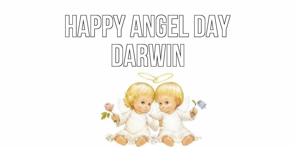 Greetings card с именем, Darwin happy angel day Два ребенка ангела Greetings with text for free download 